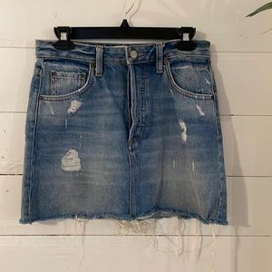Boyish by HER Distressed Frayed Hem Button Fly Mini Denim Skirt, Size 26